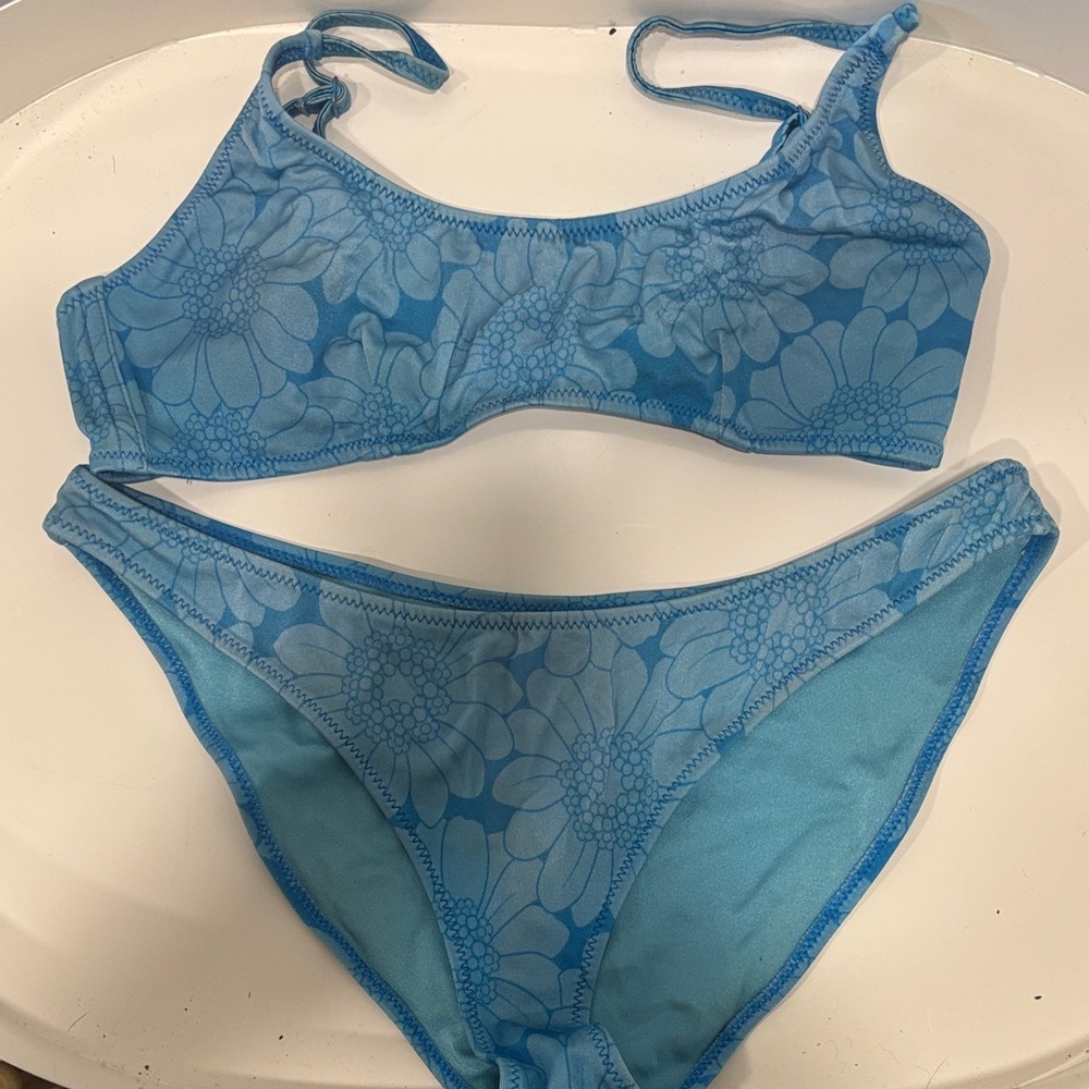 Blue Floral Bikini Set - Women Swim